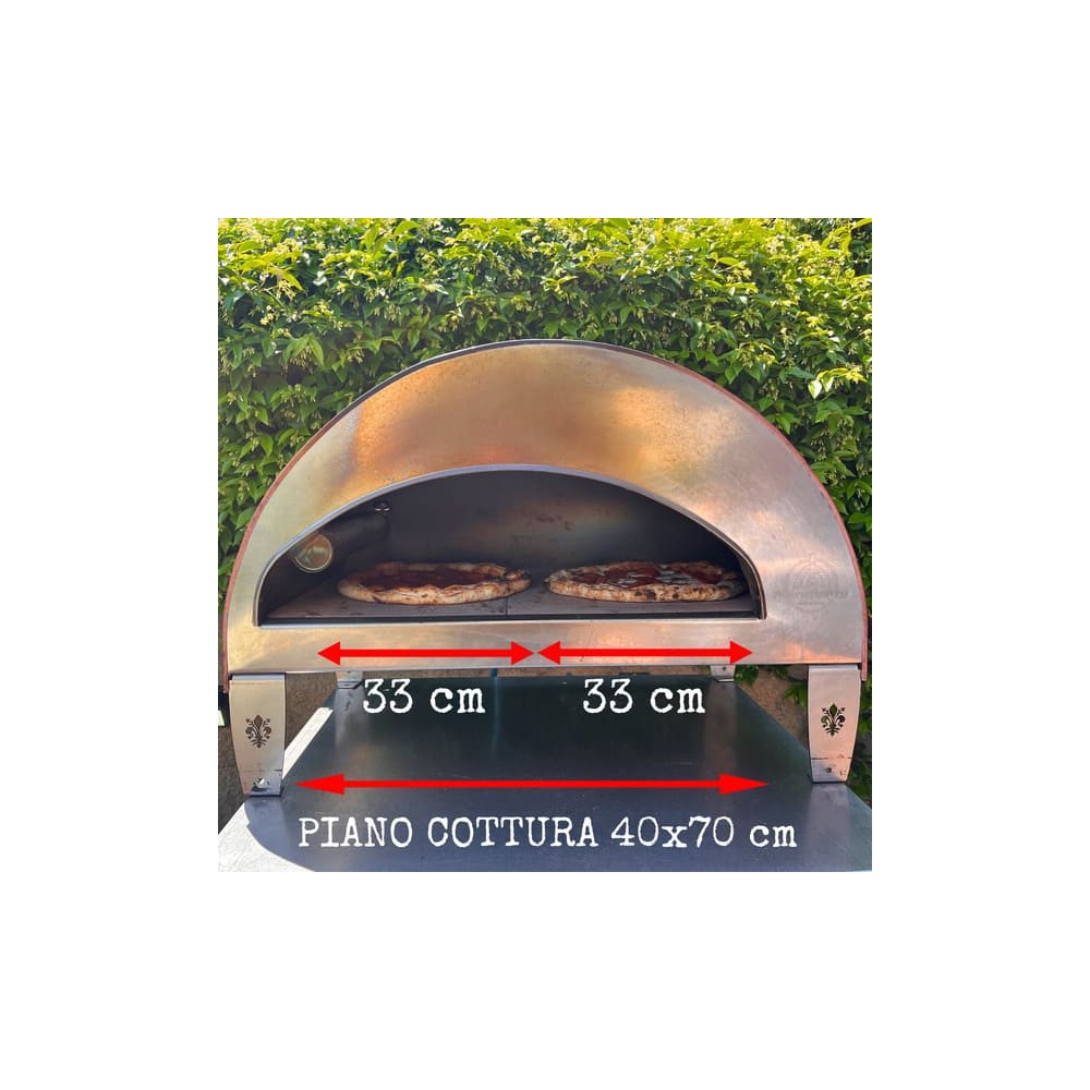 Emozione Großer Außen-Gasbackofen für 2 Pizzen "Antik Kupfer" | 40x70cm Backfläche | Professionelle Ergebnisse