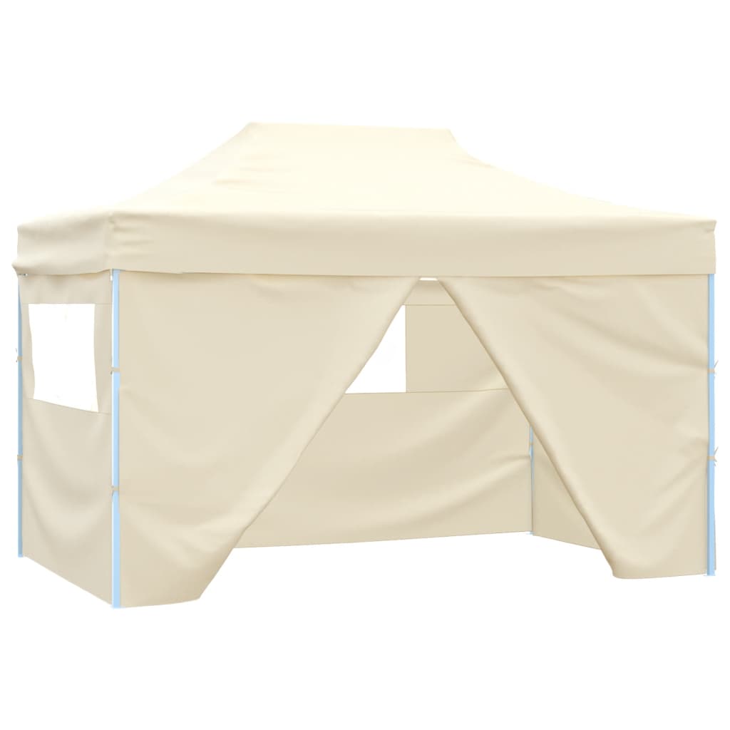 Faltzelt Pop-Up mit 4 Seitenteilen 3 x 4,5 m Cremeweiß
