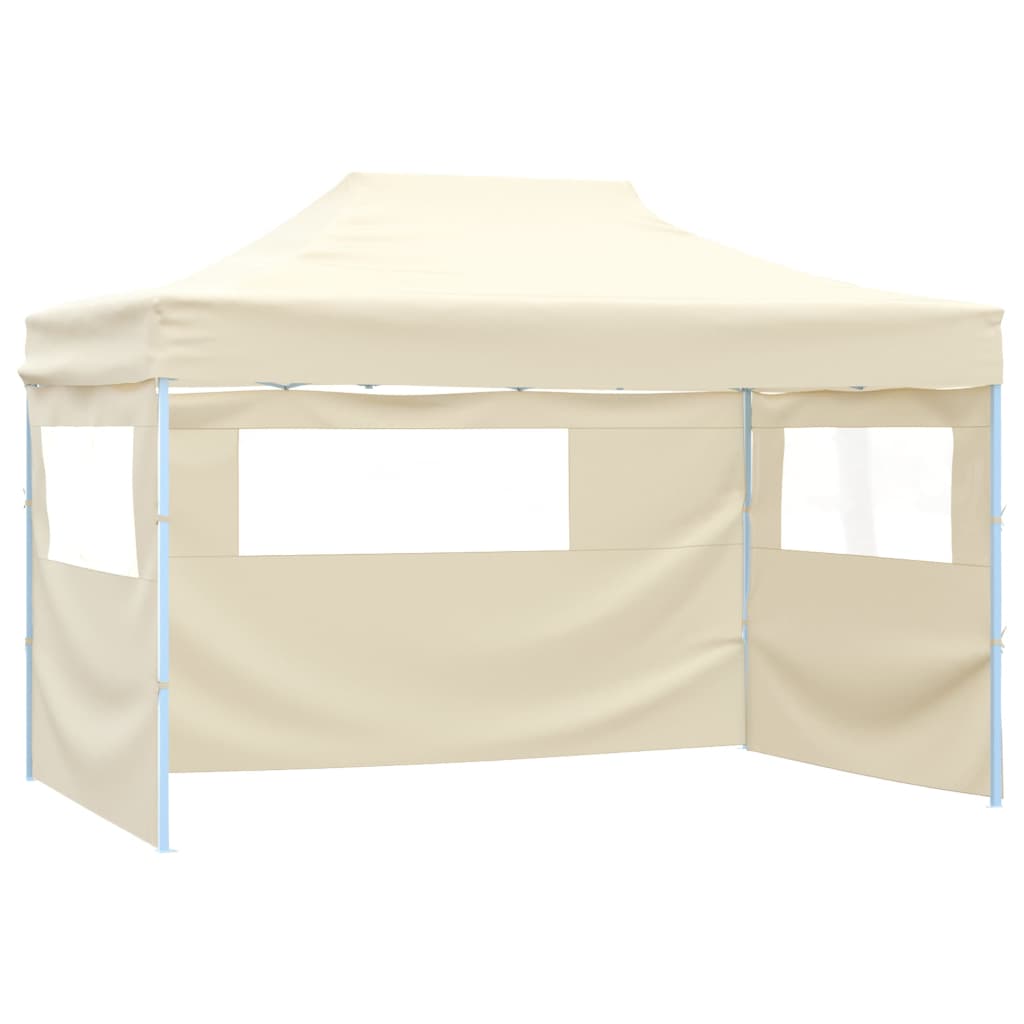 Faltzelt Pop-Up mit 4 Seitenteilen 3 x 4,5 m Cremeweiß