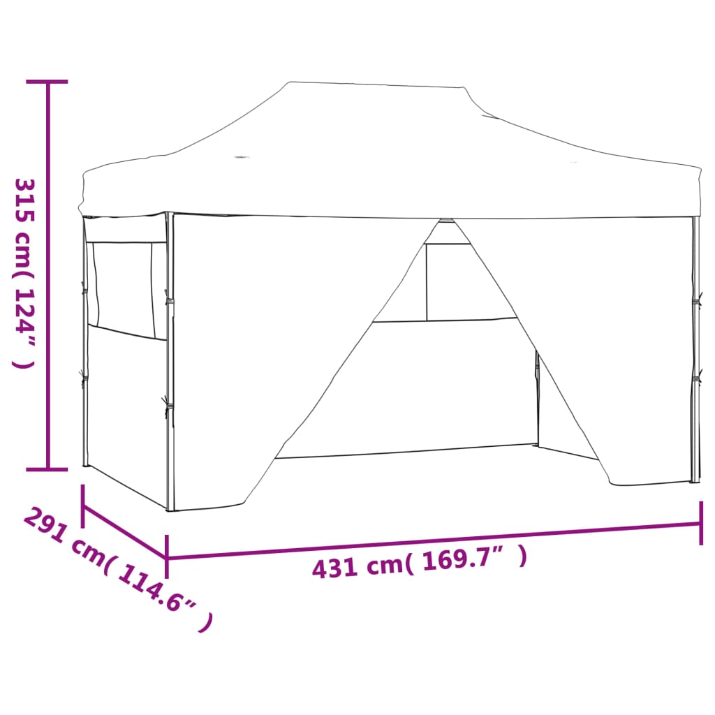 Faltzelt Pop-Up mit 4 Seitenteilen 3 x 4,5 m Cremeweiß