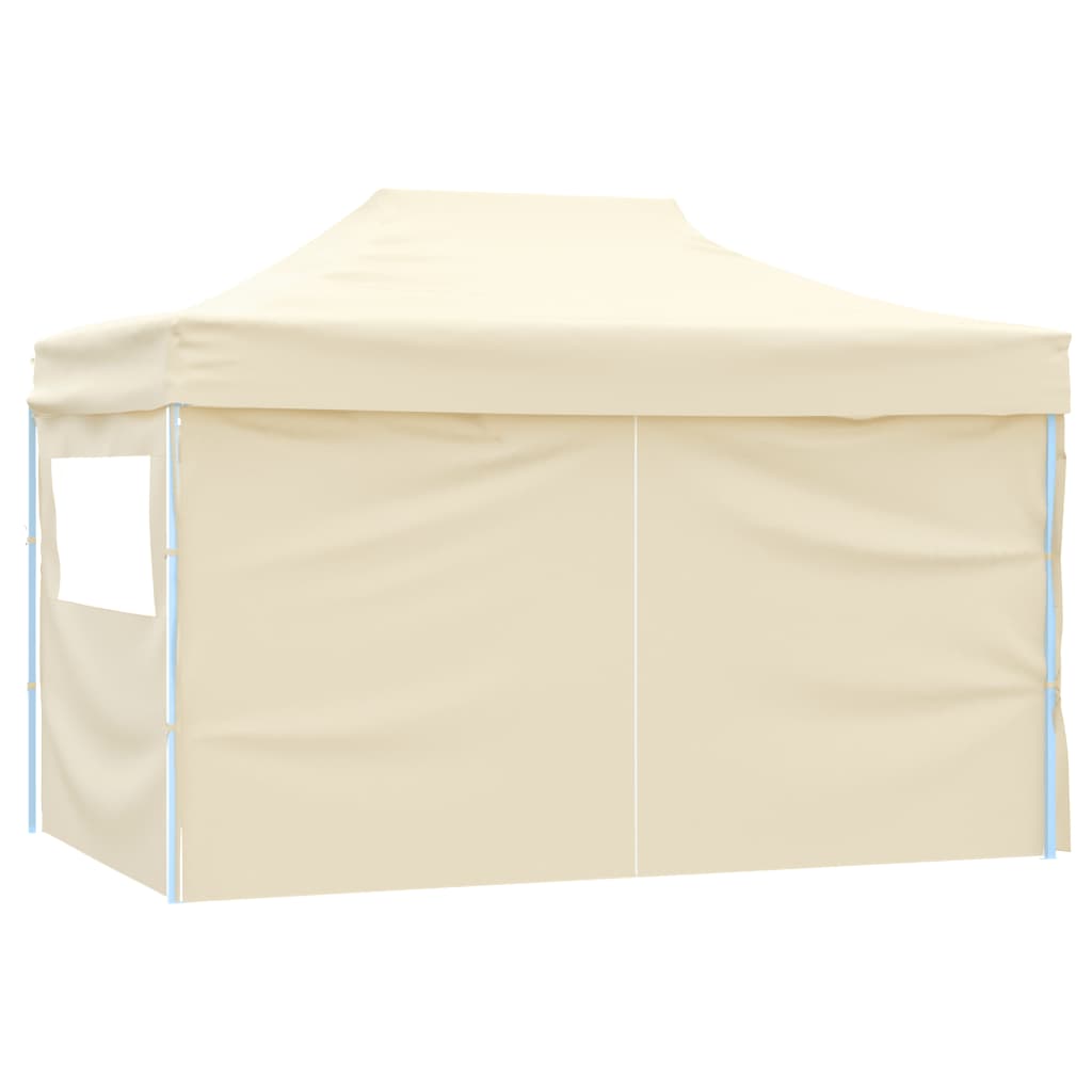 Faltzelt Pop-Up mit 4 Seitenteilen 3 x 4,5 m Cremeweiß