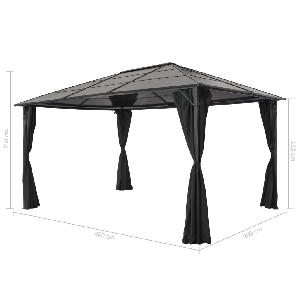 Gartenpavillon mit Vorhang Aluminium 4×3×2,6 mSchwarz