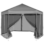 Hexagonal Pop-Up Zelt mit 6 Seitenwänden Grau 3,6x3,1 m