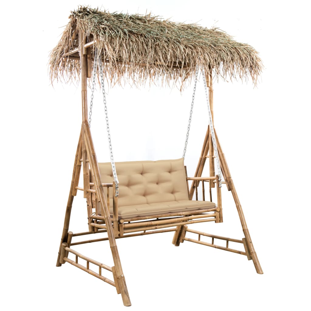 Hollywoodschaukel mit Palmblättern und Kissen 202 cm Bambus