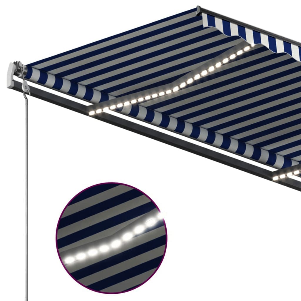 Automatische Markise mit LED & Windsensor 3,5x2,5 m Blau & Weiß