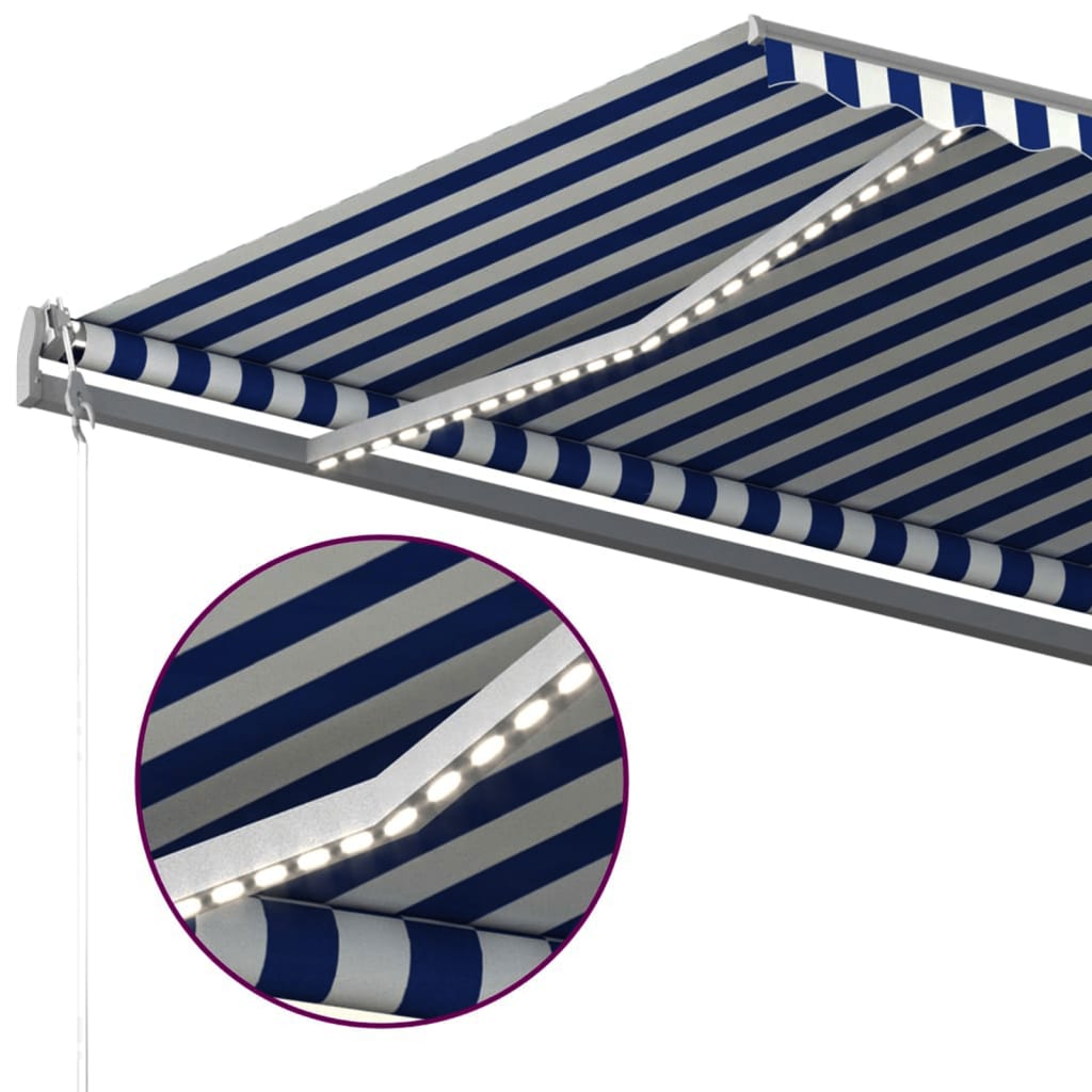 Automatische Markise mit LED & Windsensor 6x3,5 m Blau Weiß