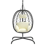 Hängesessel Ei mit Kissen Cremeweiß Poly Rattan & Stahl