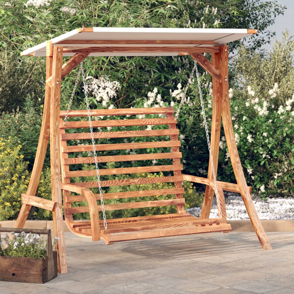 Hollywoodschaukel mit Dach Massivholz Fichte mit Teak-Finish