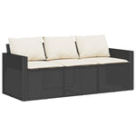 Gartensofa mit Kissen 3-Sitzer Schwarz Poly Rattan