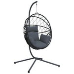 Hängesessel Ei-Design mit Ständer Anthrazit Rattan und Stahl