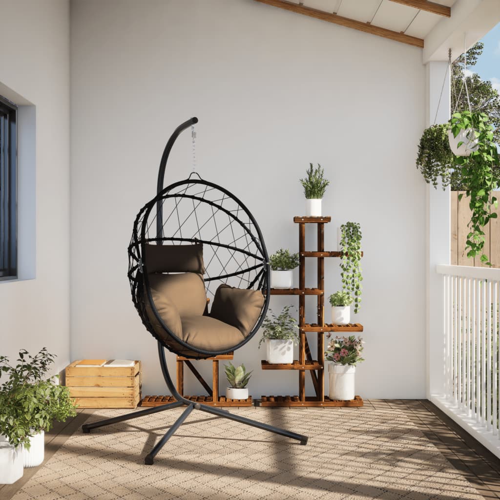Hängesessel Ei-Design mit Ständer Taupe Rattan und Stahl
