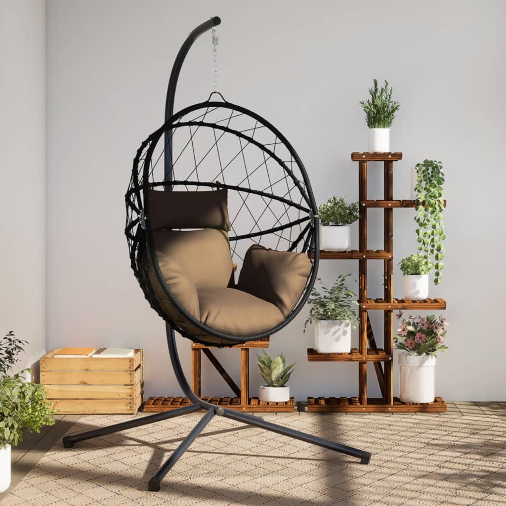 Hängesessel Ei-Design mit Ständer Taupe Rattan und Stahl