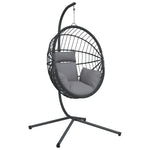 Hängesessel Ei-Design mit Ständer Grau Rattan und Stahl