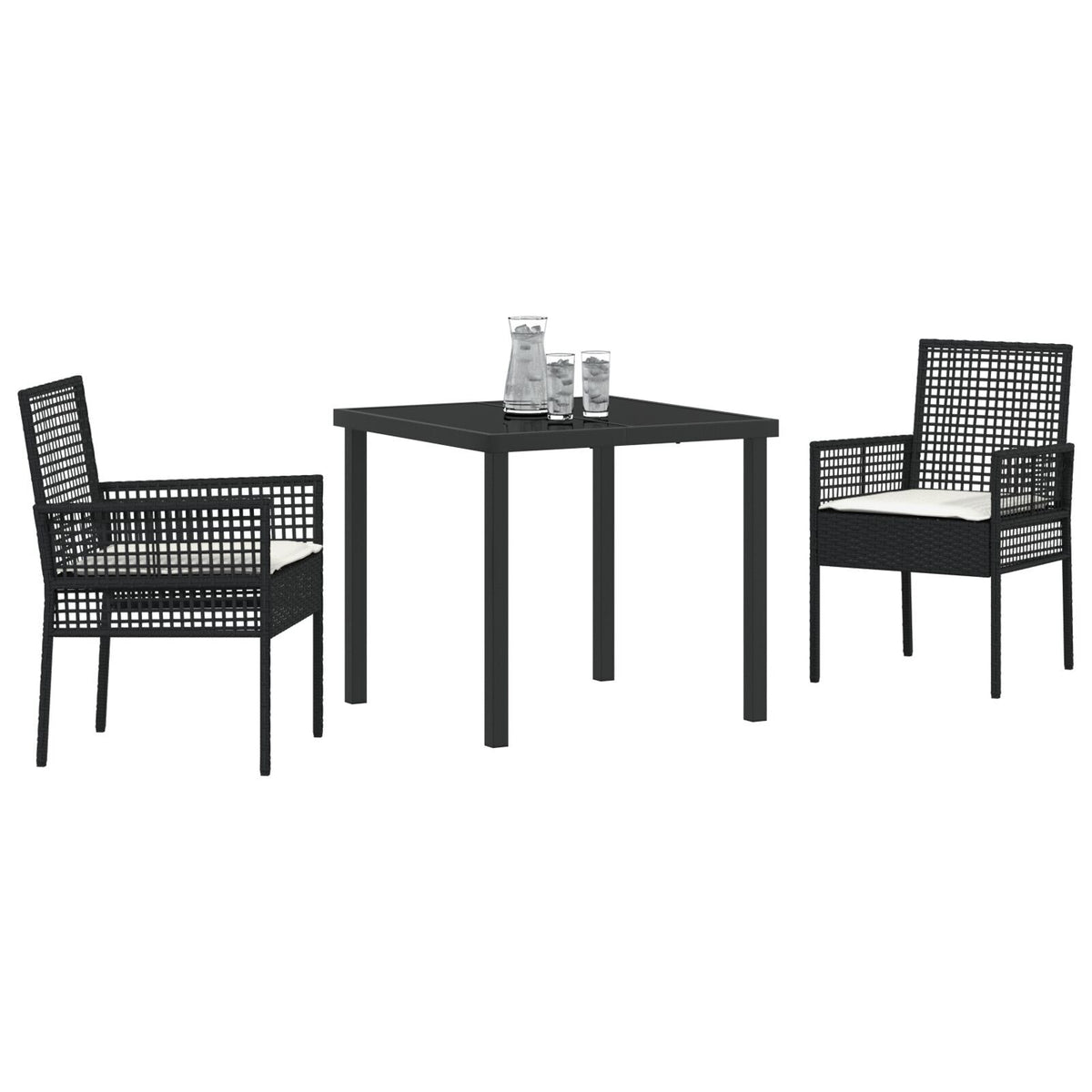 3-teilige Garten-Essgruppe mit Kissen Hellgrau Poly Rattan