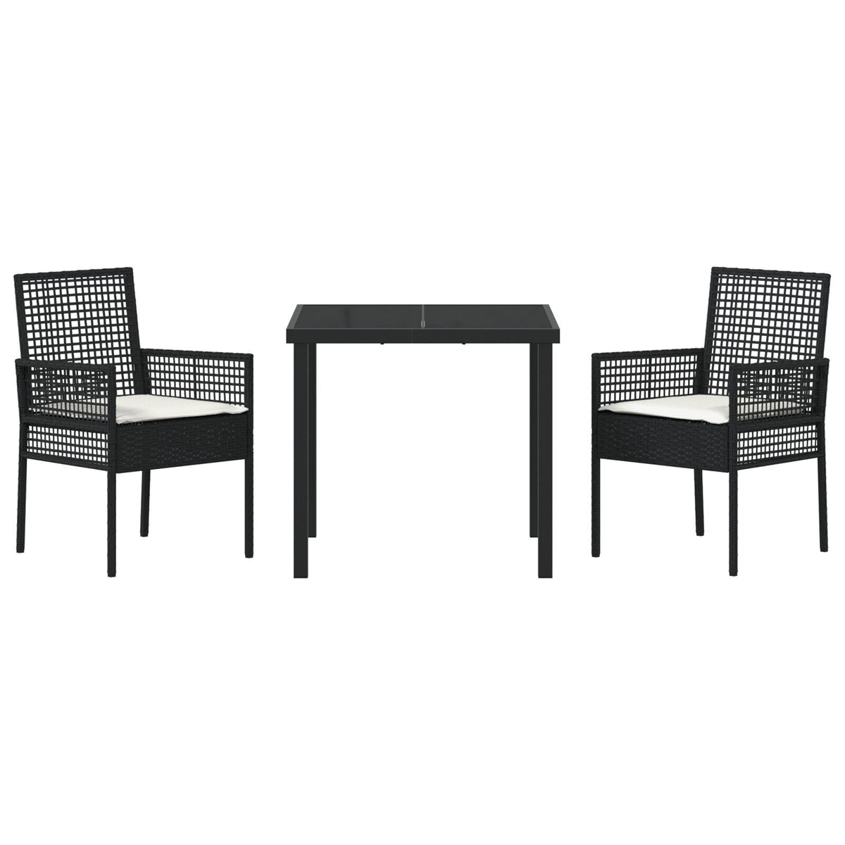 3-teilige Garten-Essgruppe mit Kissen Hellgrau Poly Rattan