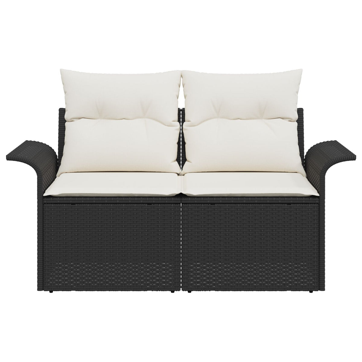 2-Sitzer Garten-Sofa mit Kissen Schwarz Poly-Rattan