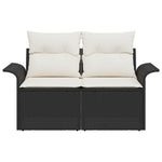 2-Sitzer Garten-Sofa mit Kissen Schwarz Poly-Rattan