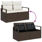 2-Sitzer Garten-Sofa mit Stauraum und Kissen Braun Poly Rattan