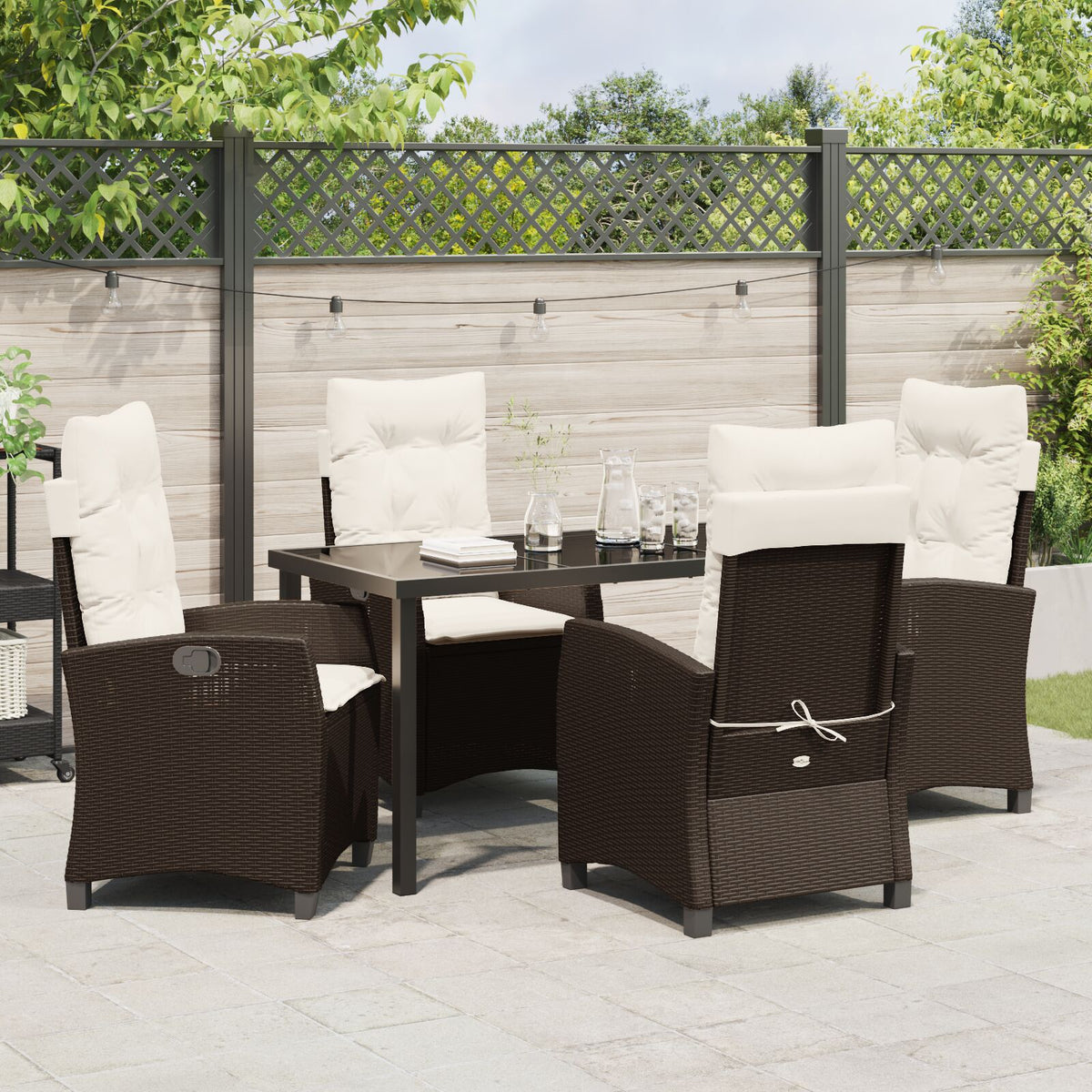 5-teiliges Garten-Essgruppe mit Kissen Braun Poly-Rattan