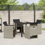 5-teiliges Garten-Essgruppen-Set mit Kissen, hellgrau, Poly-Rattan
