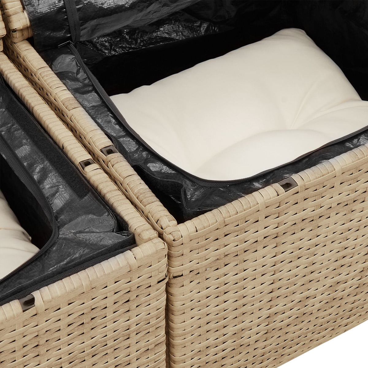 2-Sitzer Garten Sofa mit Stauraum & Kissen Beige Poly Rattan