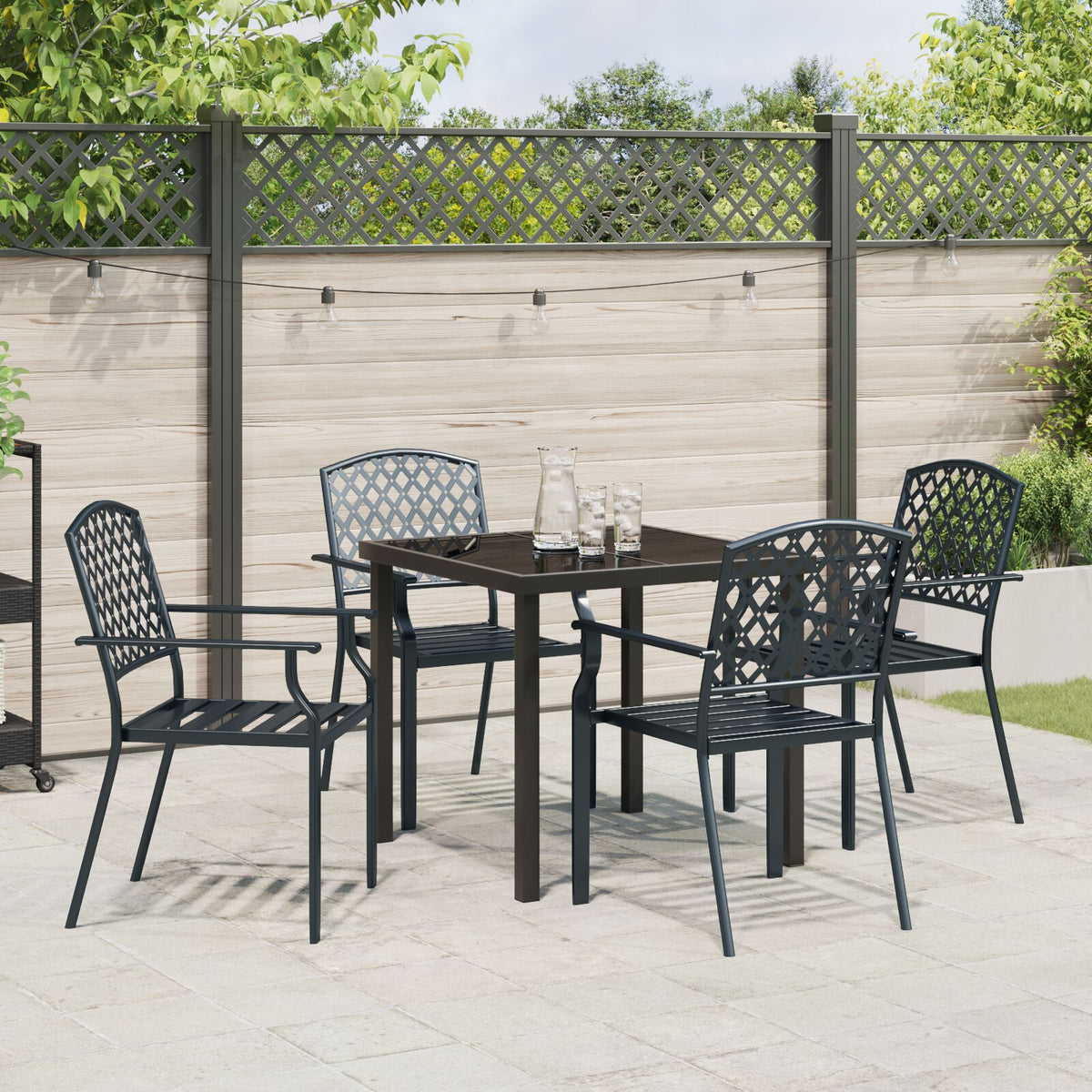 5-teilige Garten Essgruppe Anthrazit Stahl