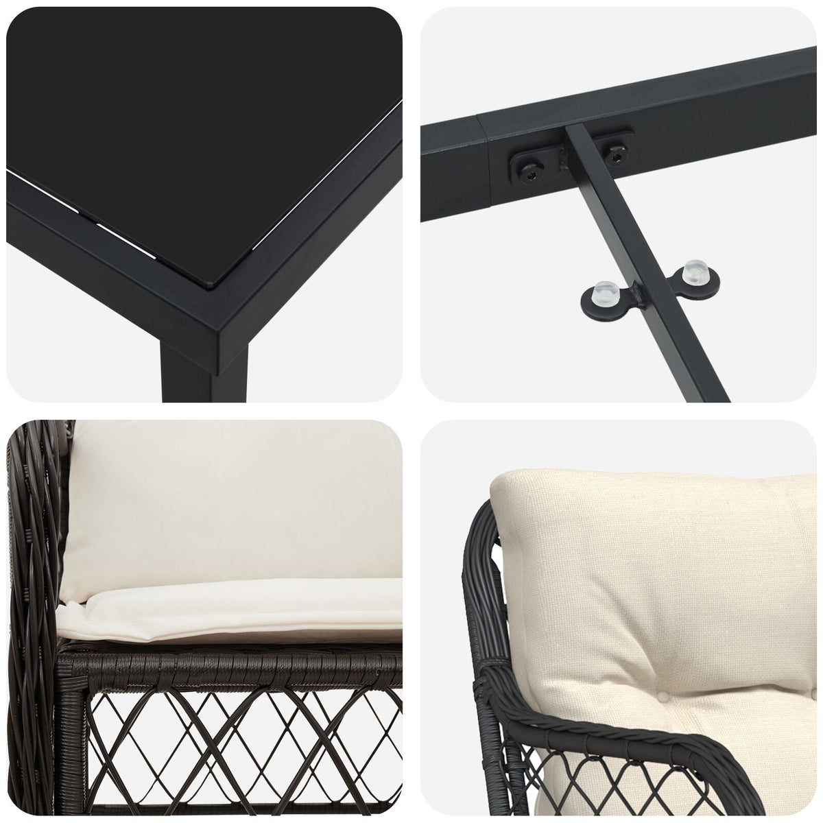 7-teilige Garten-Essgruppe mit Kissen Schwarzes Poly-Rattan