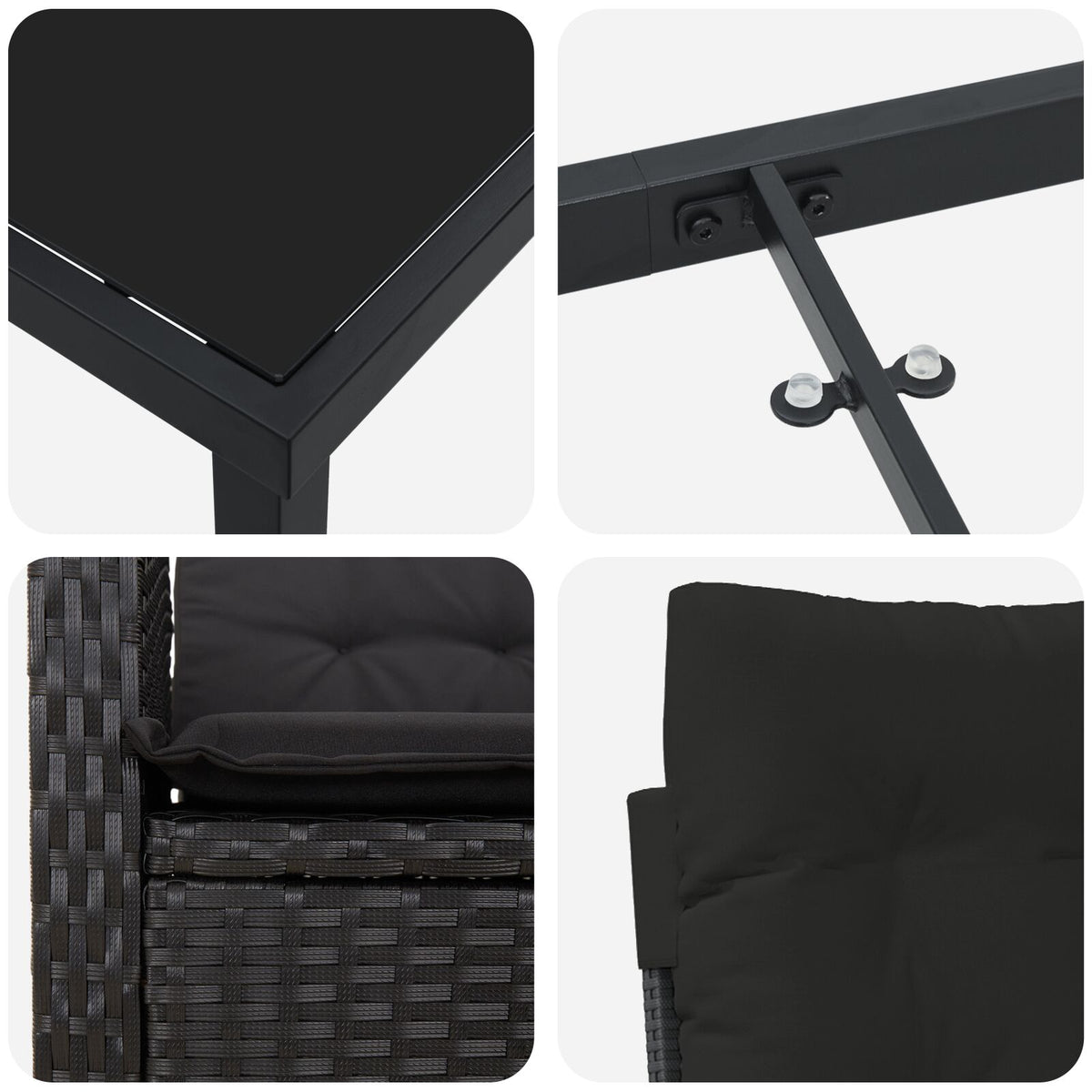 5-teilige Garten-Essgruppe mit Kissen Schwarz Poly-Rattan