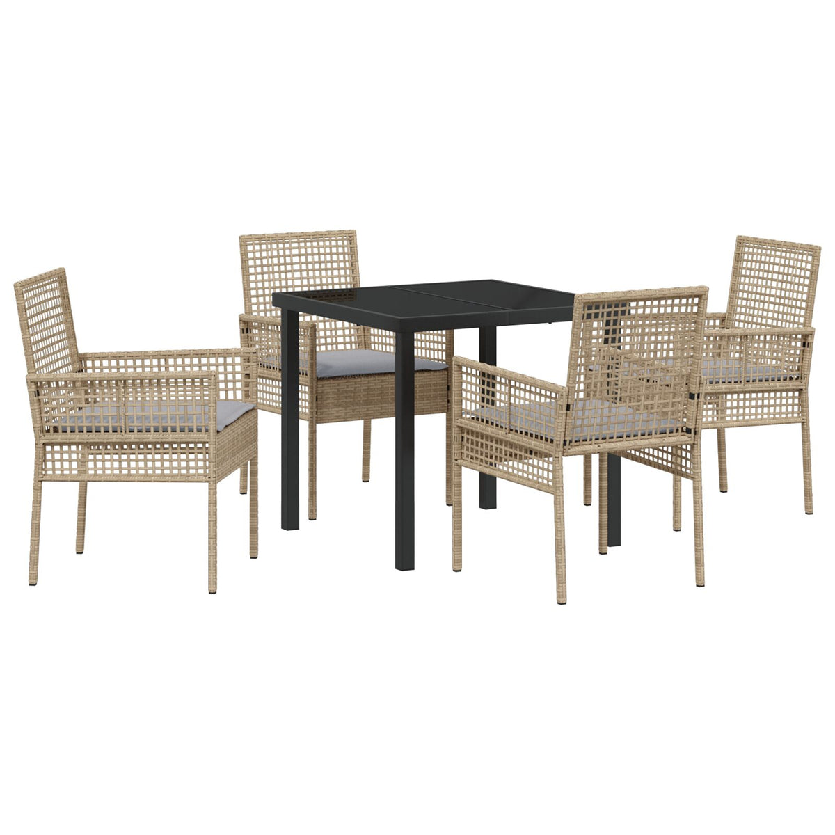 5-teilige Garten-Essgruppe mit Kissen Beige Poly Rattan