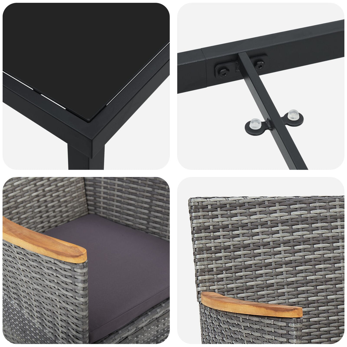3-teiliges Garten-Essgruppen-Set Graues Poly-Rattan