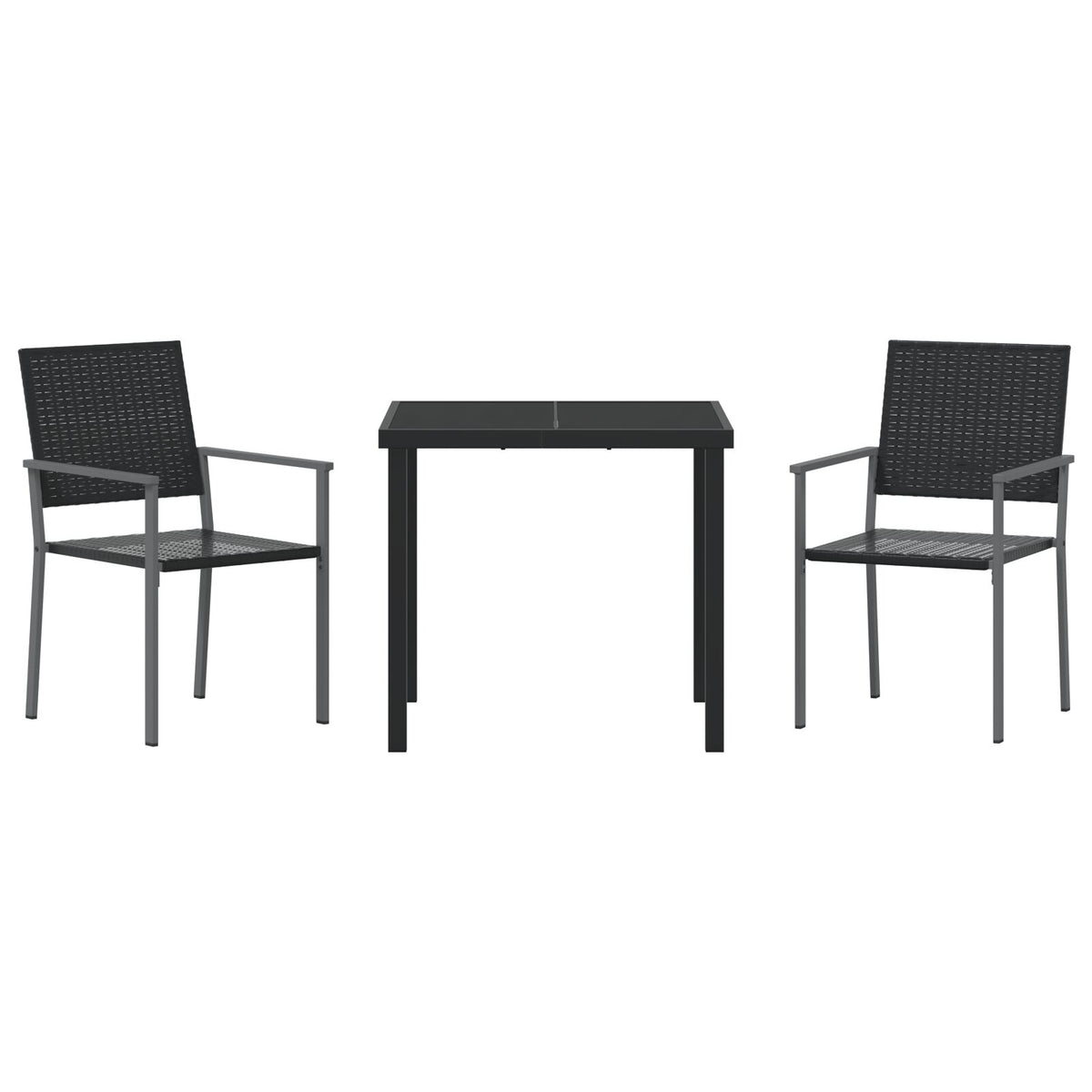 3-teiliges Garten-Essgruppen-Set Schwarz Poly-Rattan