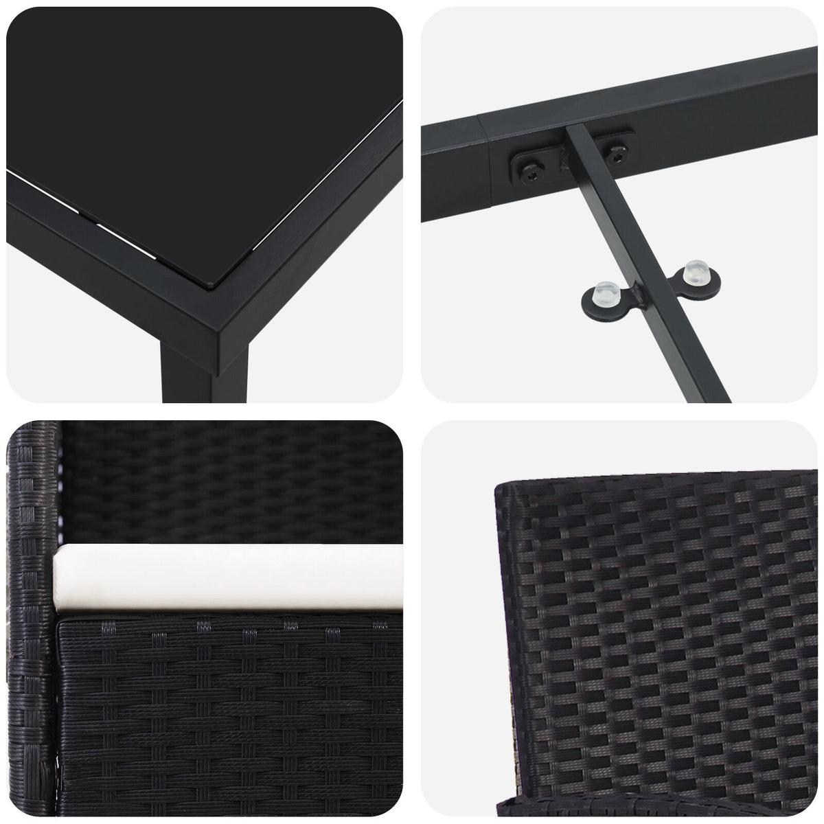 5-teiliges Garten Essgruppen Set mit Kissen schwarzes Poly-Rattan