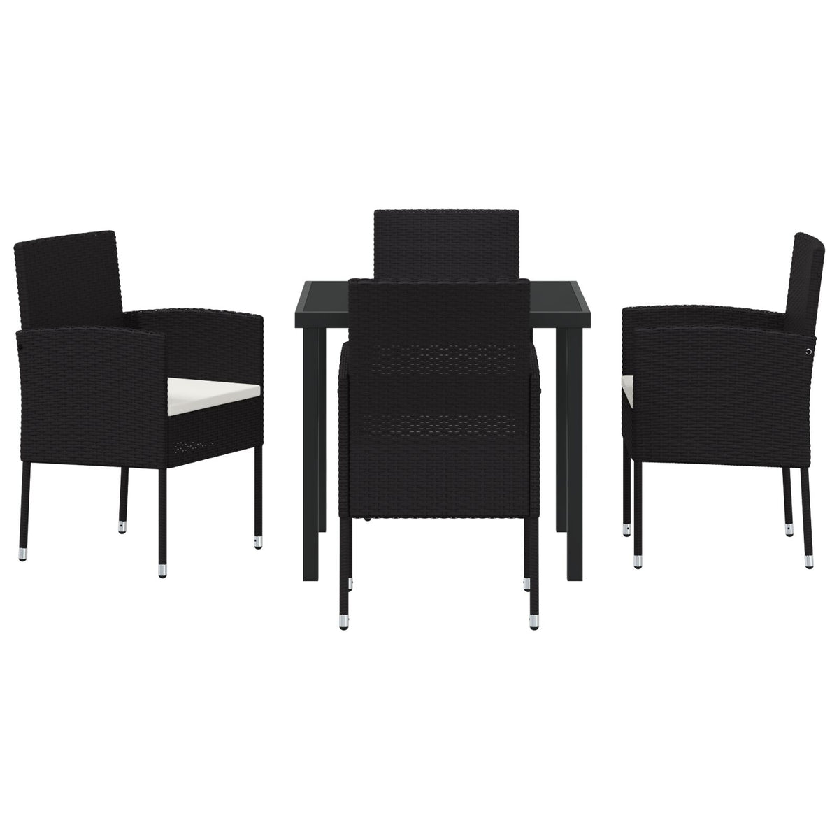 5-teiliges Garten Essgruppen Set mit Kissen schwarzes Poly-Rattan