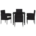 5-teiliges Garten Essgruppen Set mit Kissen schwarzes Poly-Rattan