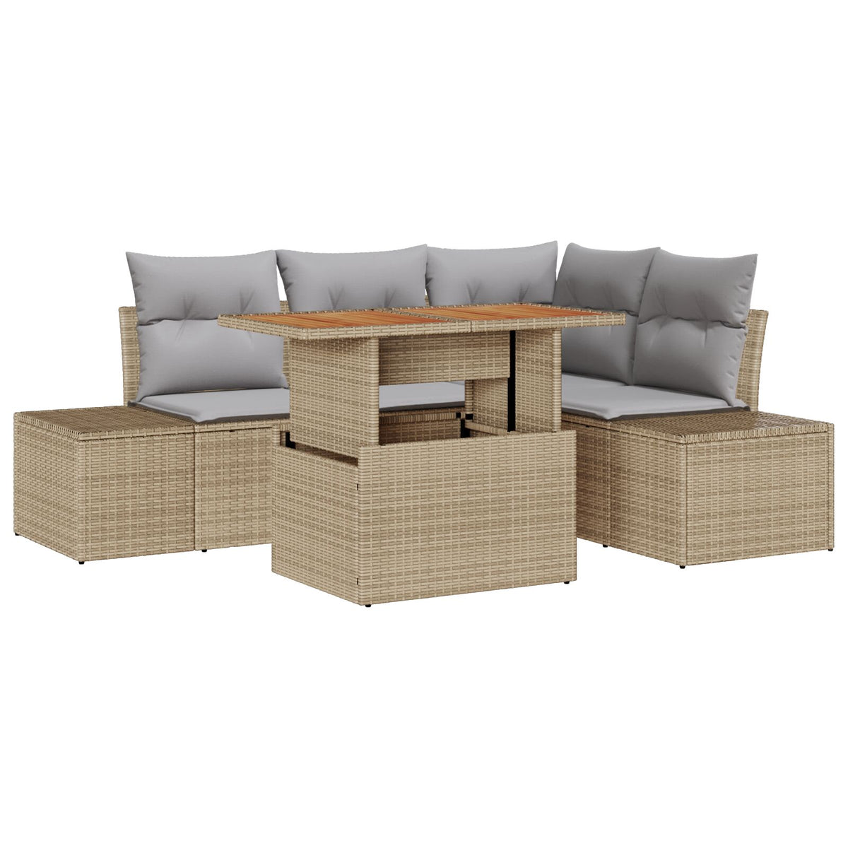 5-teilige Garten-Essgruppe mit Kissen – Beige Poly Rattan Akazie