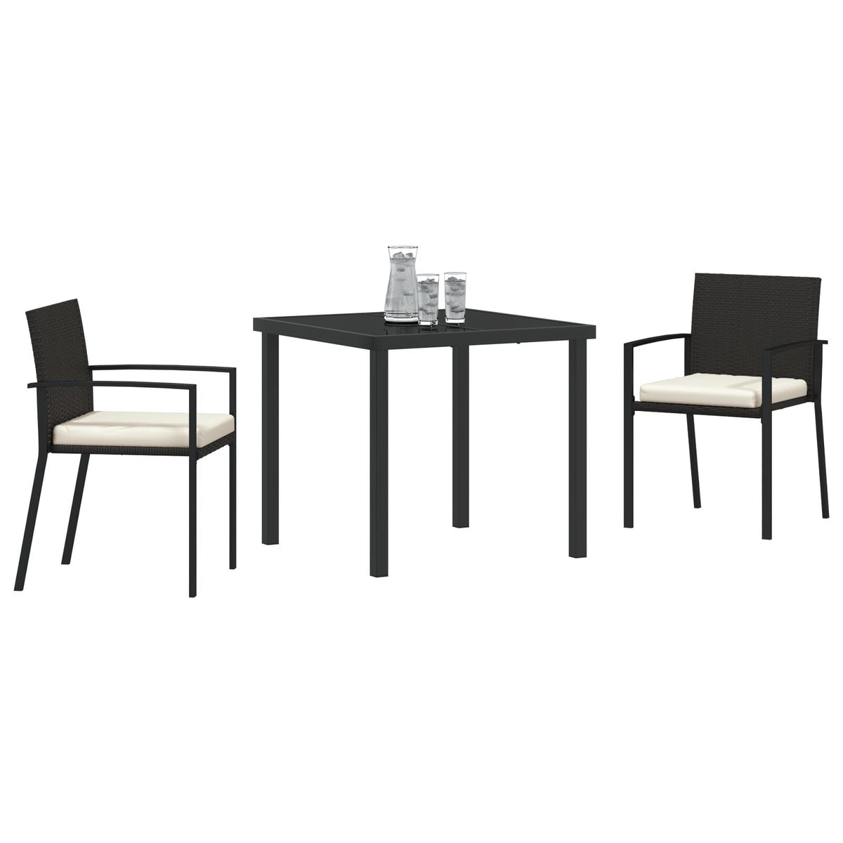 3-teiliges Garten-Essgruppe Schwarz Poly Rattan