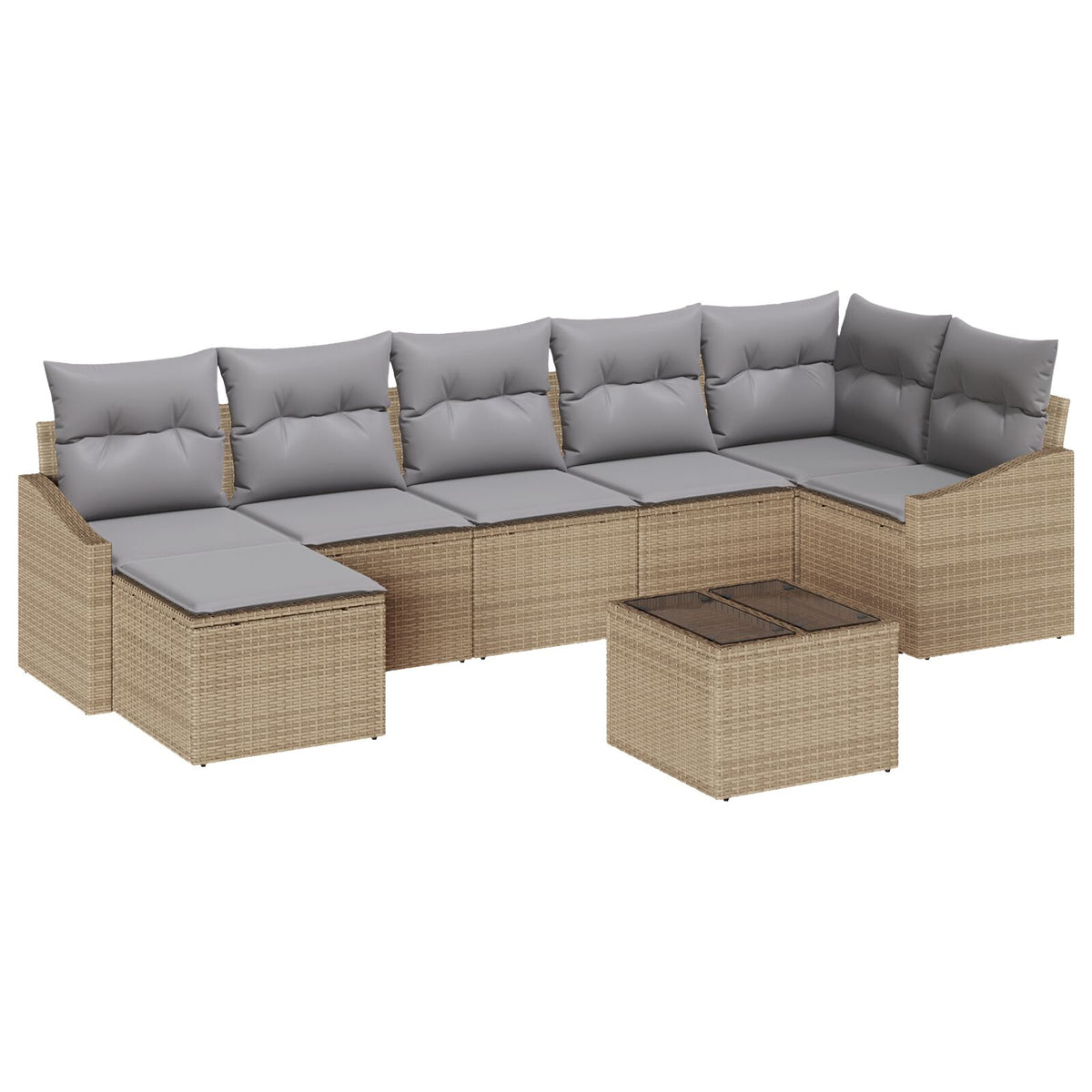 8-teiliges Garten-Essgruppe Set mit Kissen aus schwarzem Poly-Rattan