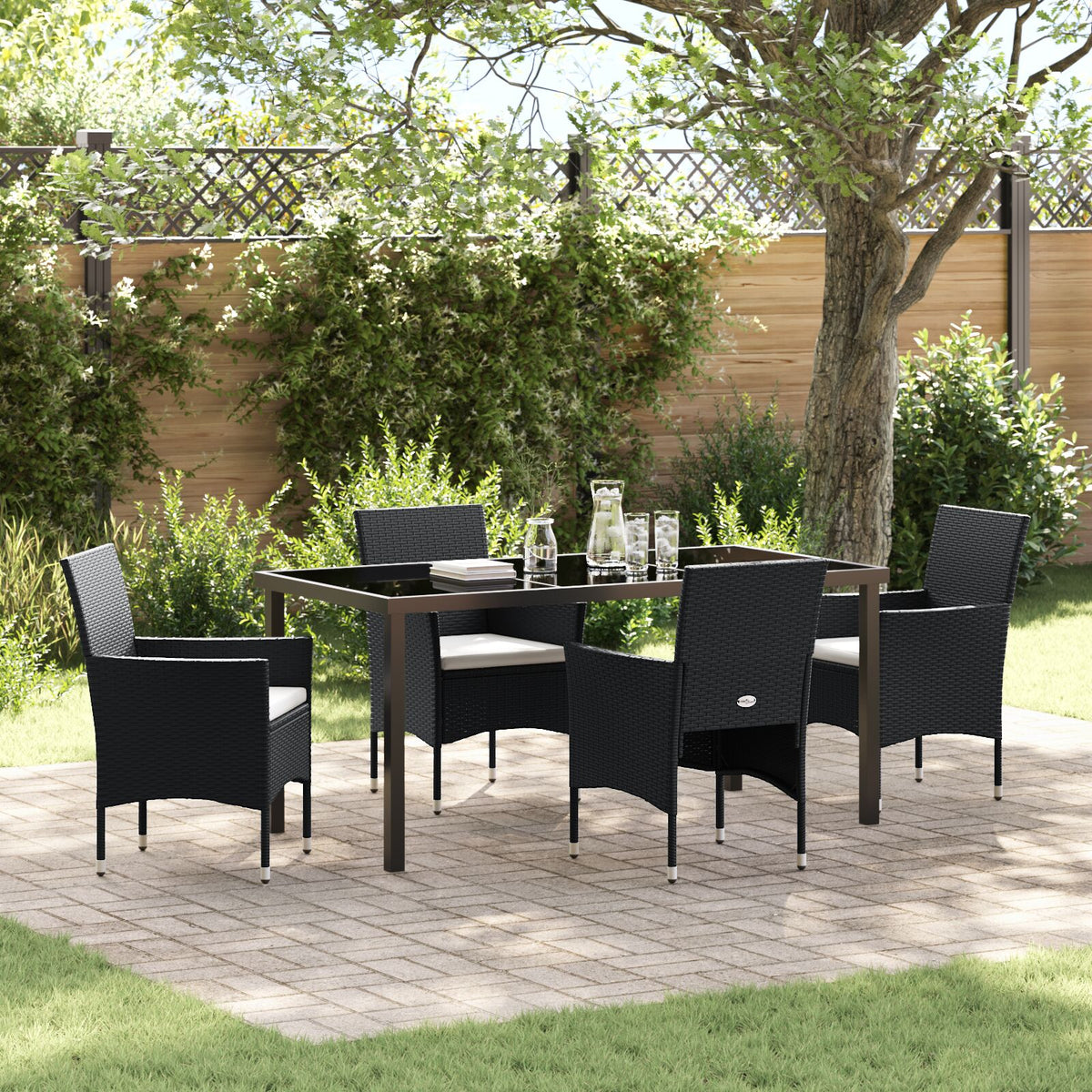 5-teilige Garten-Essgruppe Schwarz Poly-Rattan