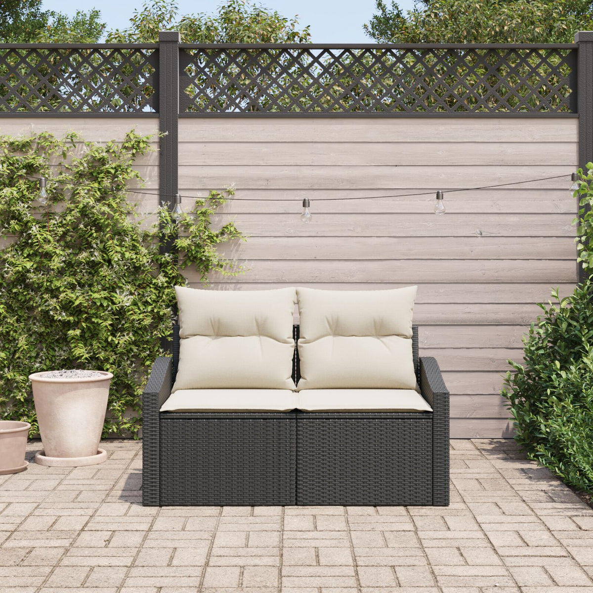 2-Sitzer Garten Sofa mit Kissen Schwarz Poly Rattan