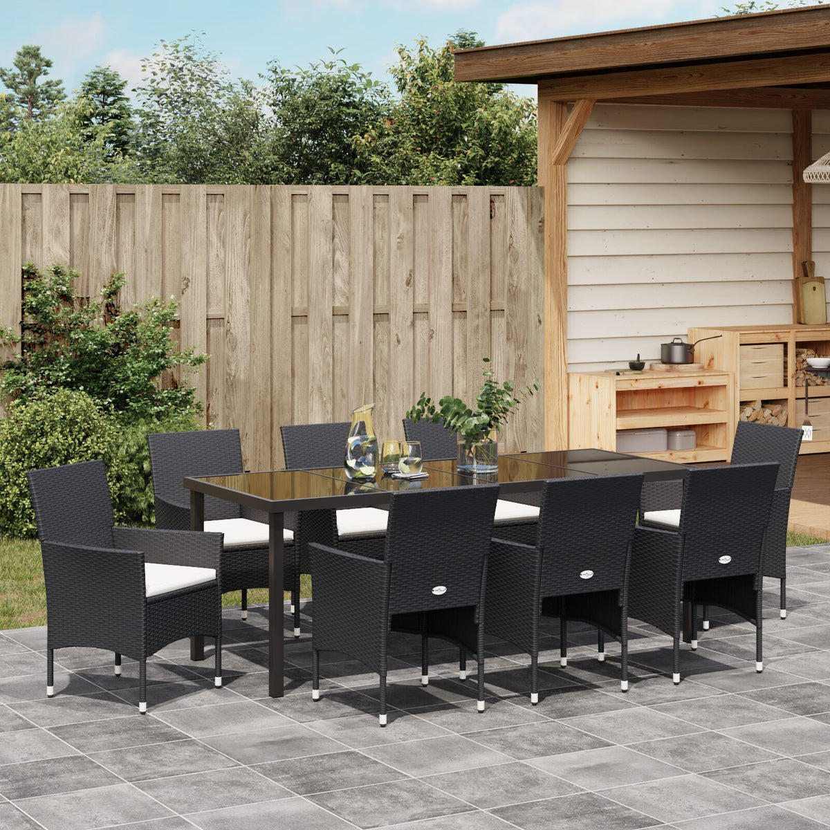 9-teilige Garten-Essgruppe Schwarz Poly-Rattan