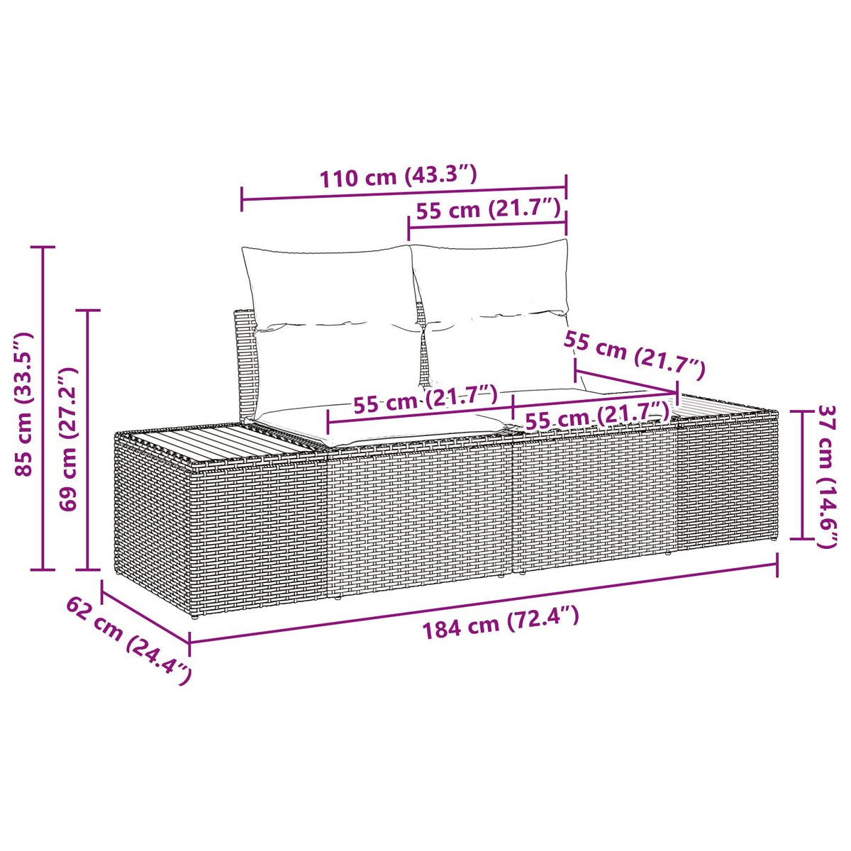 2-Sitzer Garten-Sofa mit Kissen Beige Poly Rattan