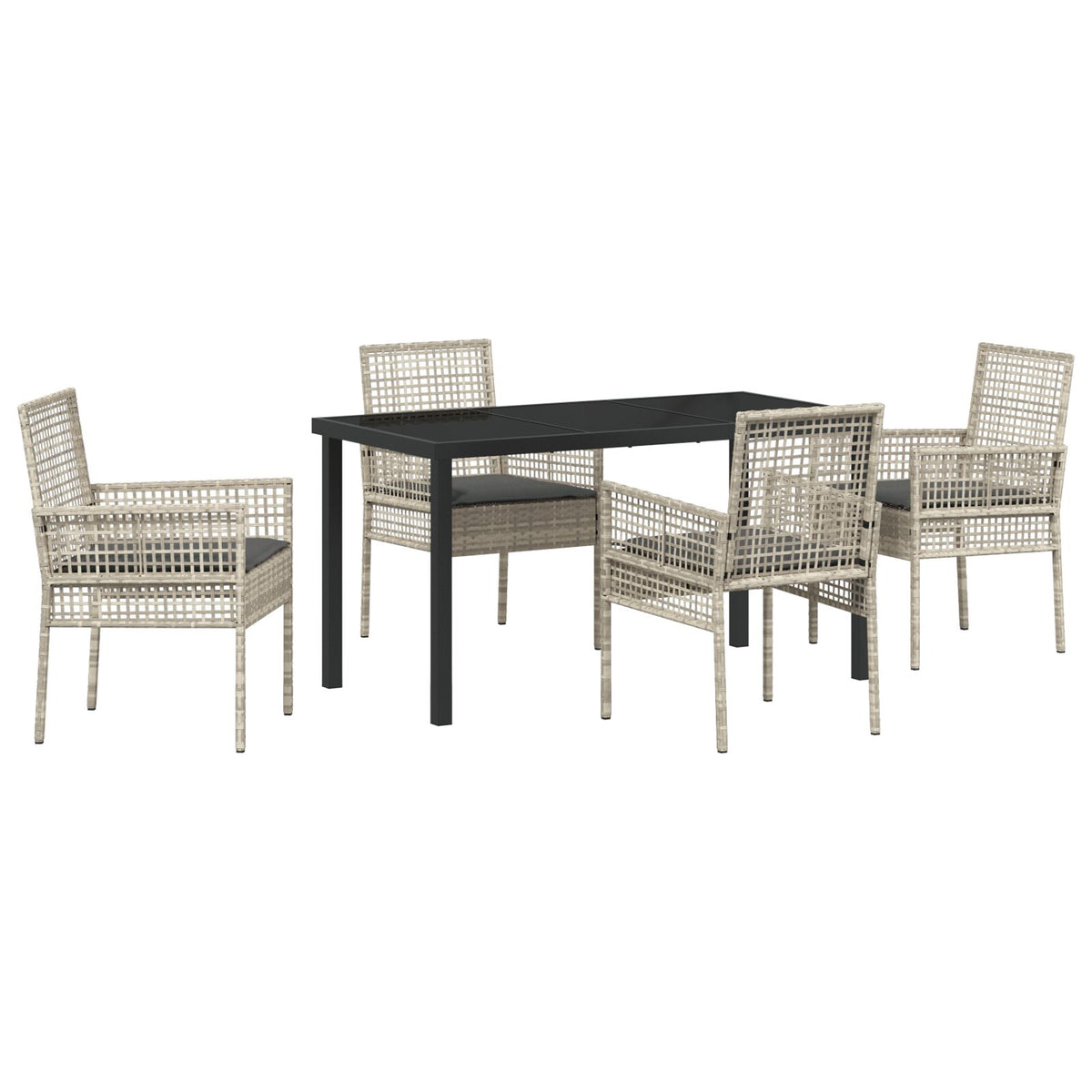 5-teiliges Garten-Essgruppen-Set mit Kissen Hellgrau Poly Rattan