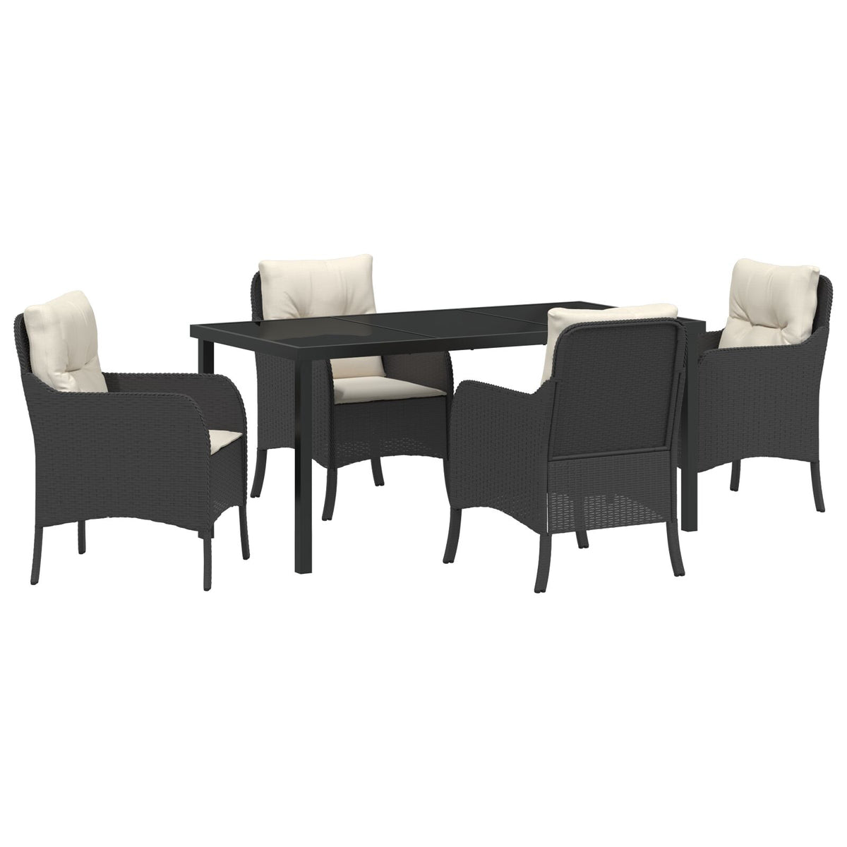 5-teilige Garten Essgruppe mit Kissen Schwarz Poly Rattan