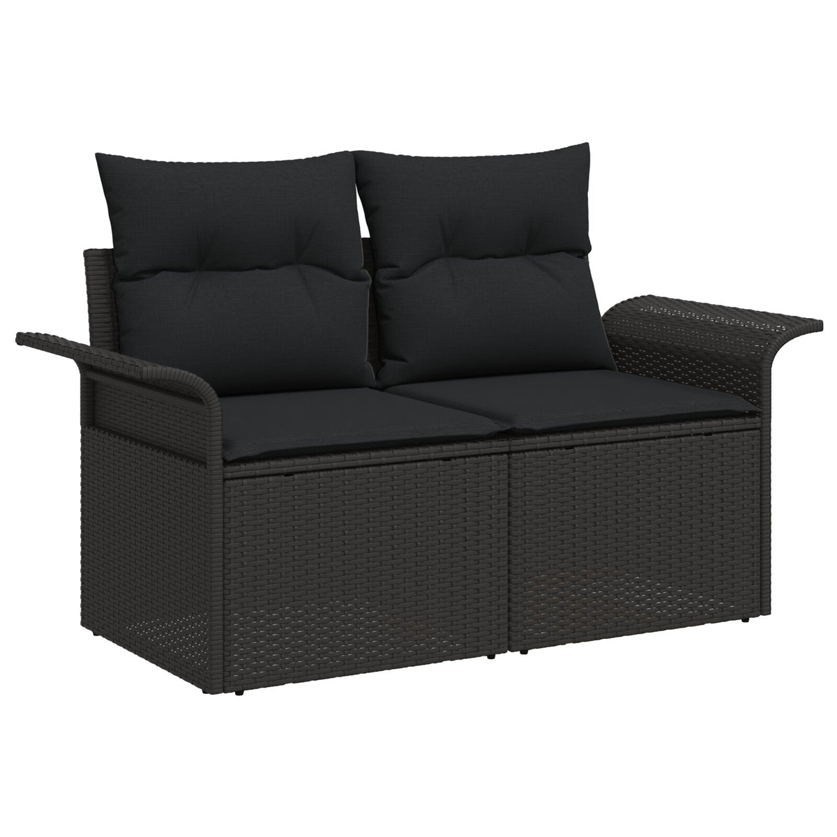2-Sitzer Garten Sofa mit Kissen Schwarz Poly-Rattan