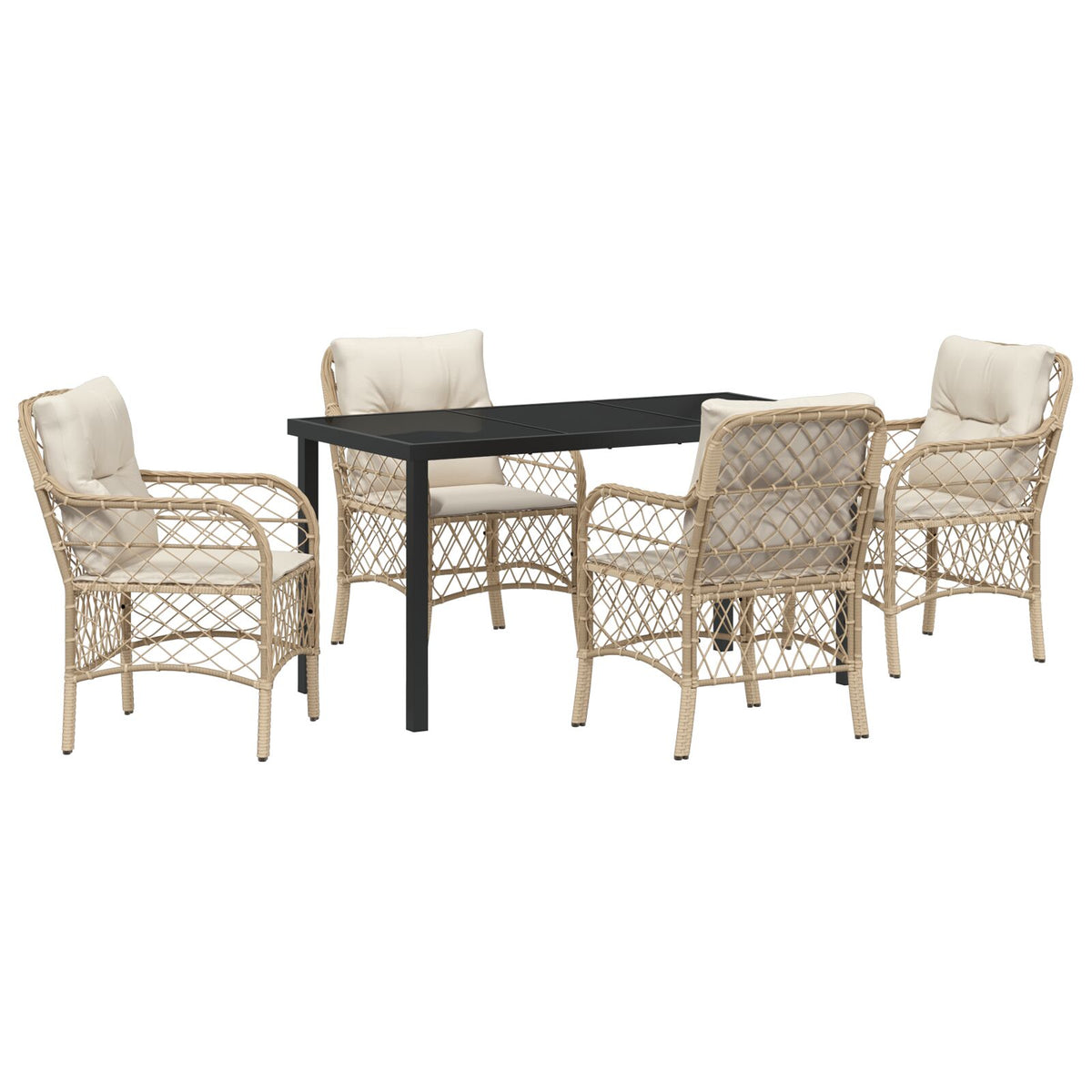 5-teiliges Garten Essgruppe mit Kissen Beige Poly Rattan