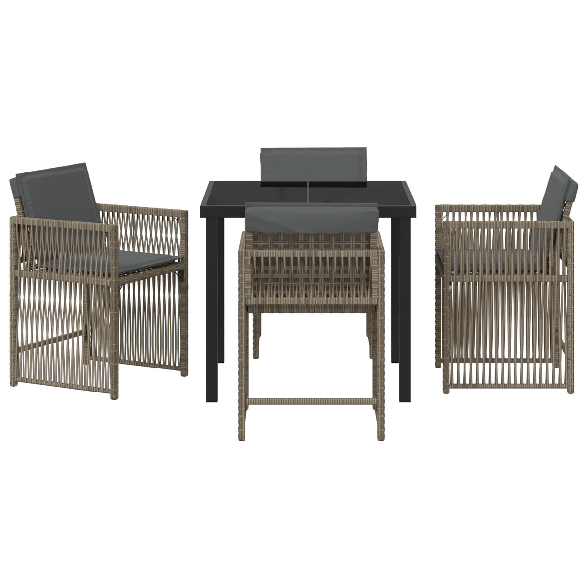 5-teiliges Garten Essgruppe mit Kissen Grau Poly Rattan