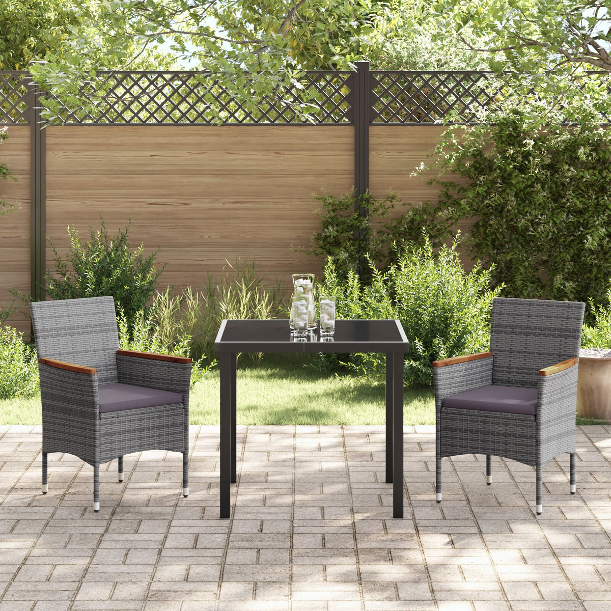 3-teiliges Garten-Essgruppen-Set Graues Poly-Rattan
