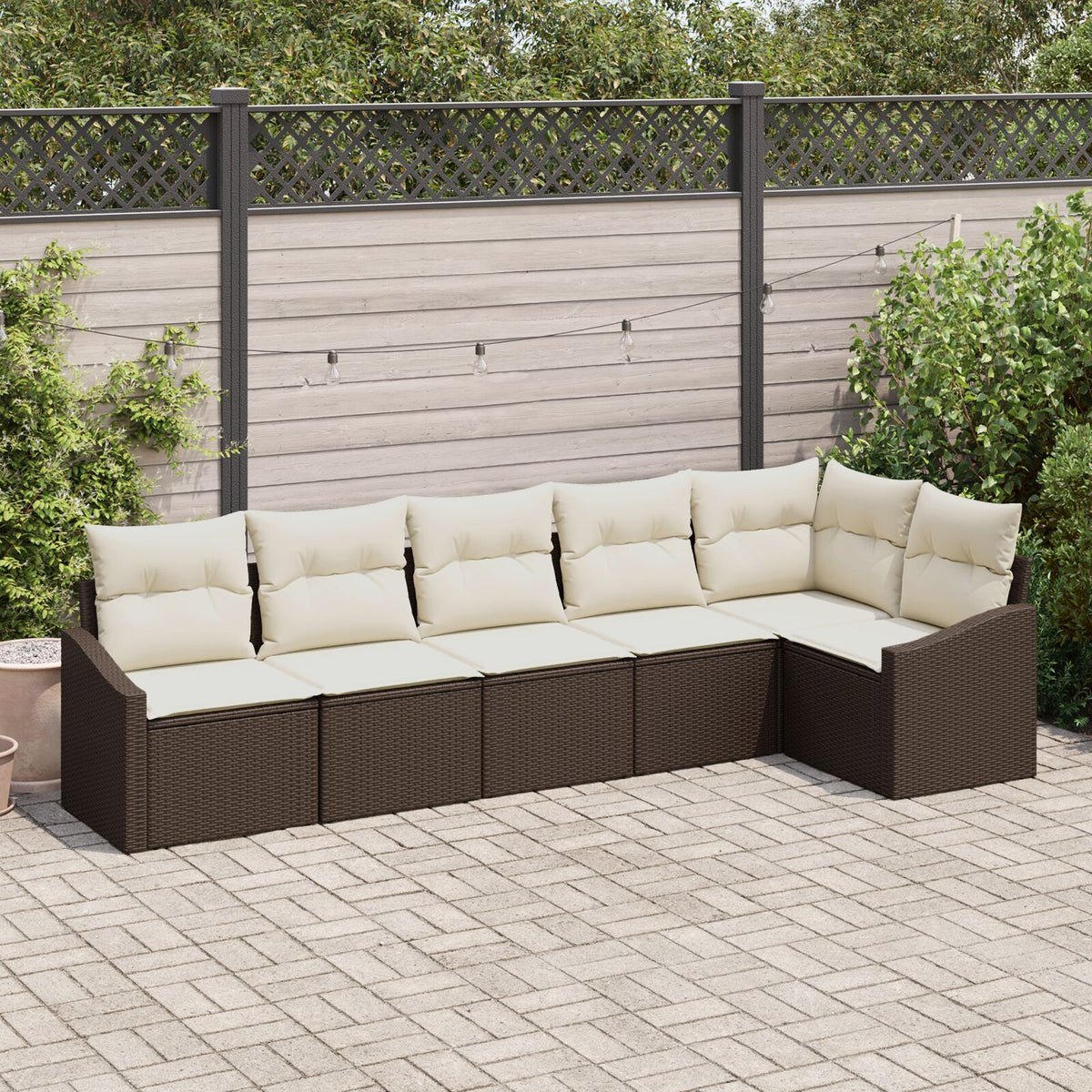 6-teiliges Garten Essgruppe mit Kissen braun Poly Rattan