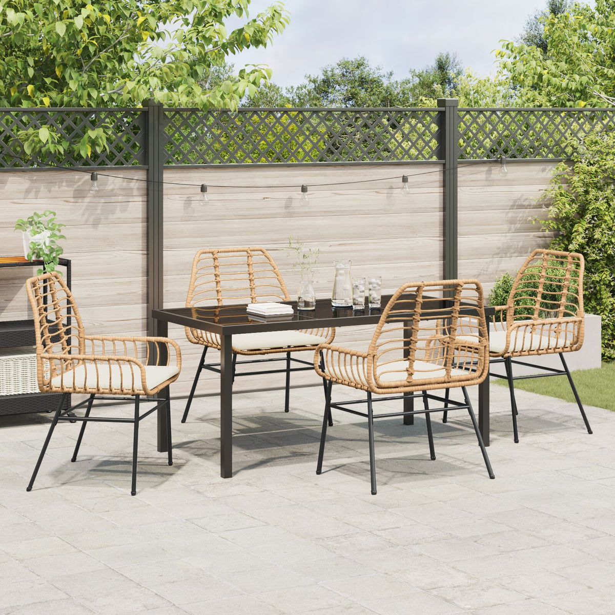 5-teiliges Garten-Essgruppe mit Kissen Braun Poly-Rattan