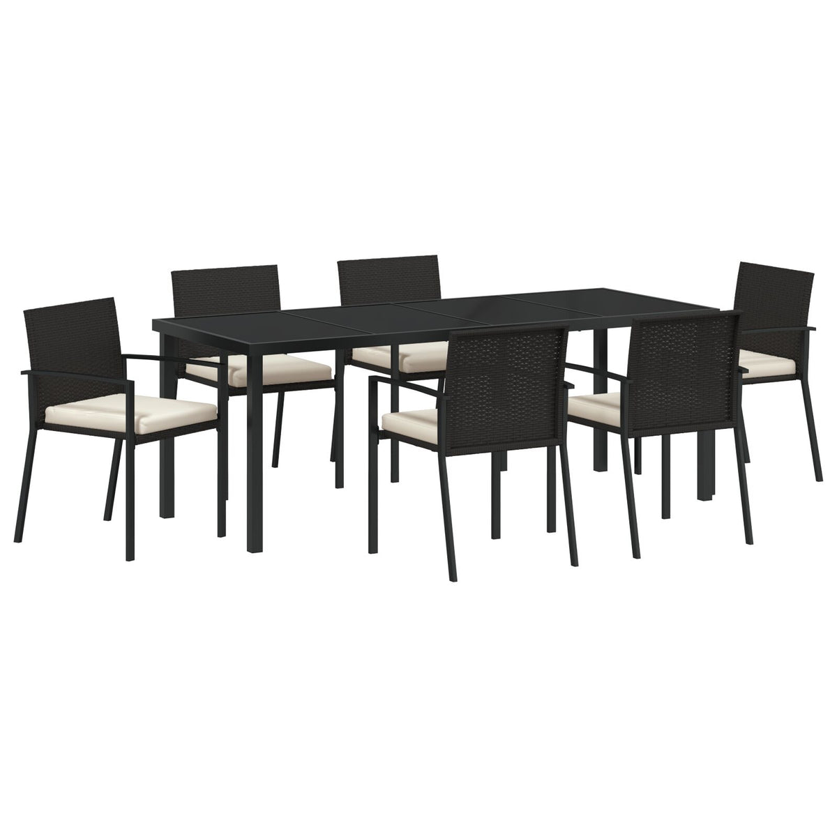 7-teilige Garten-Essgruppe aus schwarzem Poly-Rattan